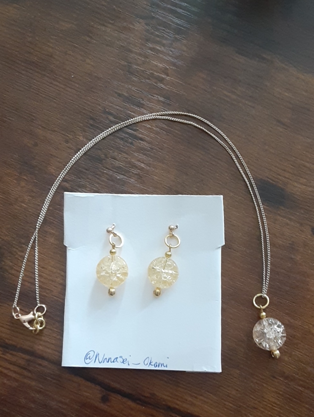 Handmade Gold-Tone Clear Crystal Pendant Necklace and Earring Set